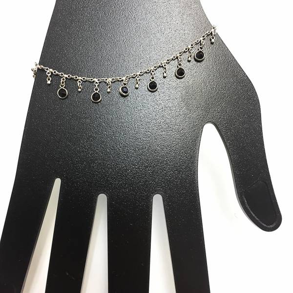 【腕輪】約17cm【ブレスレット】アジアン エキゾチック 黒 ブラック ビーズ 銀色 シルバーカラー拍卖