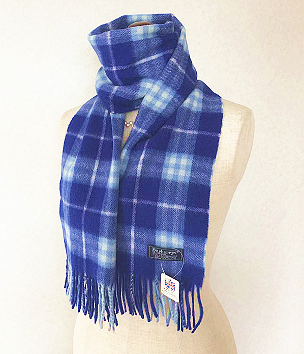 Burberry バーバリー◆定番ノバチェック柄男女兼用Vintageブルー系カシミヤマフラー拍卖