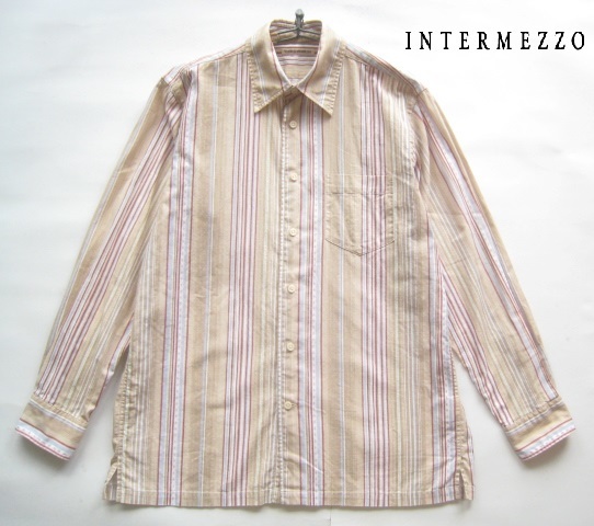 美品!!インターメッツォ INTERMEZZO*マルチストライプ柄長袖シャツ M ベージュ D'URBAN ダーバン拍卖