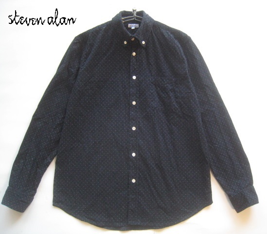 美品USA製!!スティーブンアラン Steven Alan*ドット柄細畝コーデュロイボタンダウンシャツ M 紺×緑 ネイビー×グリーン拍卖