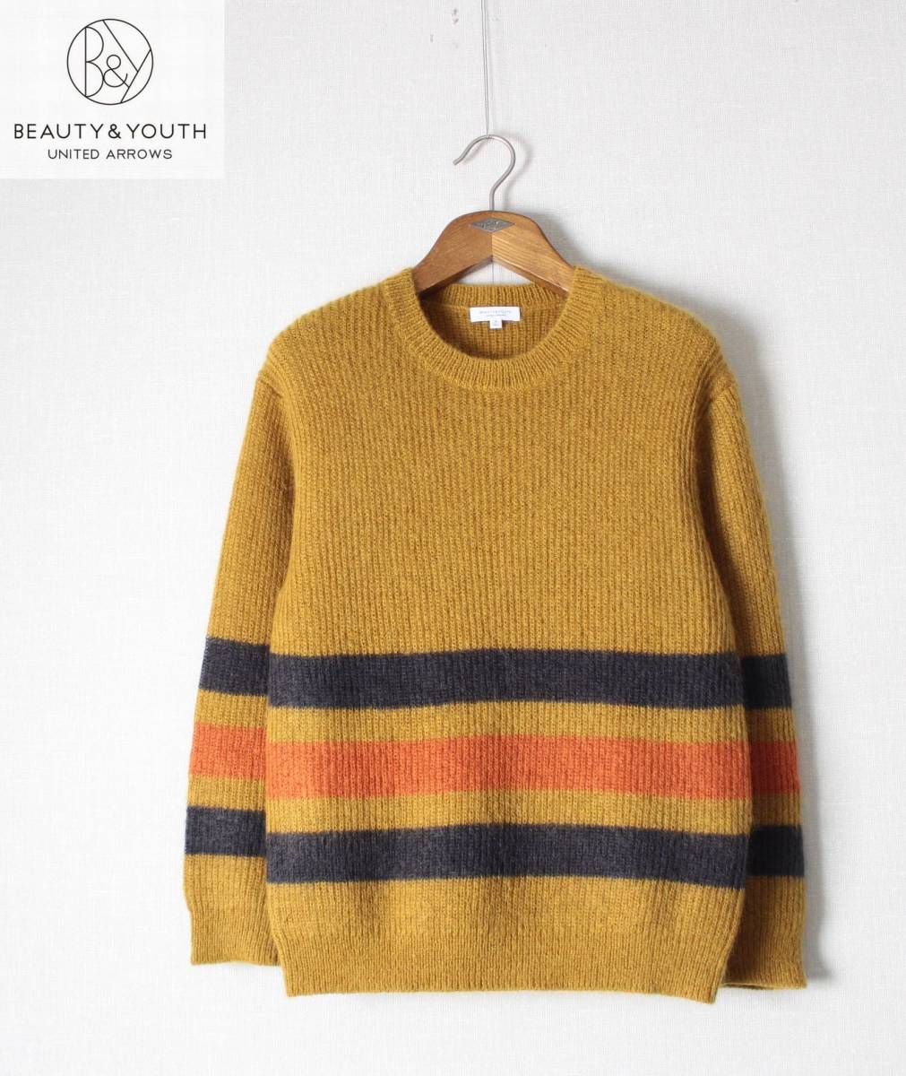 【 B&Y ユナイテッドアローズ 】モヘヤ アゼ ライン ニット セーター S/ゆったり 1213-105-3611 定価\17,600(税込) ナイロン ウール拍卖