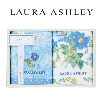 Laura Ashley ローラ アシュレイ タオルハンカチセット 25×25cm ブルー 花拍卖