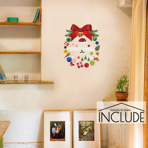 ウォールステッカー クリスマスリース 大きなリボン キャンディー ボタン オーナメント アイスクリーム 雪の結晶 クリスタル拍卖