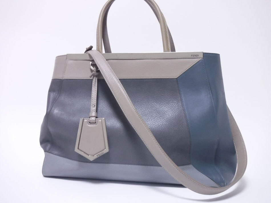 送料無料 FENDI フェンディ 2JOURS トゥージュール ハンドバッグ 2WAY ショルダーバッグ レザー グレー 8BH250 00K4F F0D2E 中古拍卖