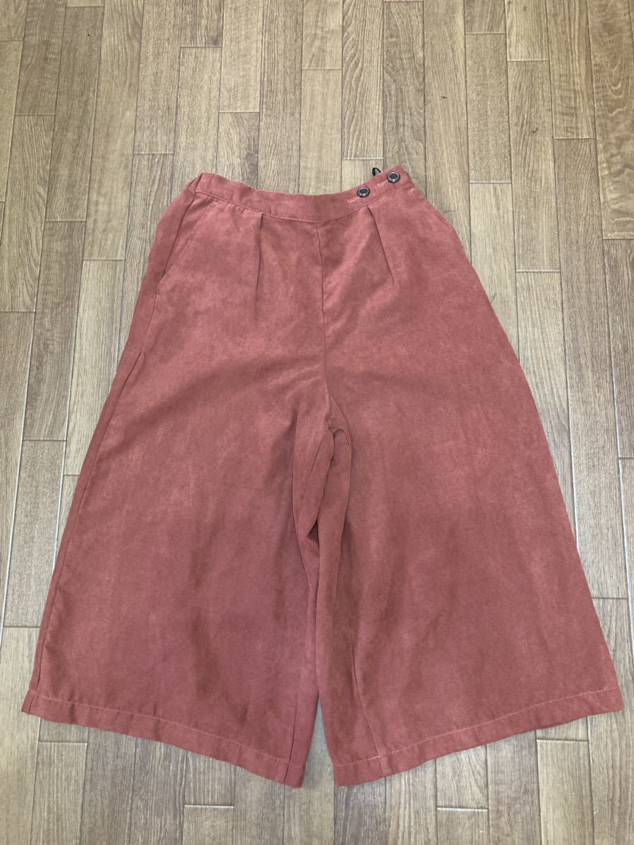 ★スエード調赤茶系ワイドパンツガウチョパンツ★M拍卖