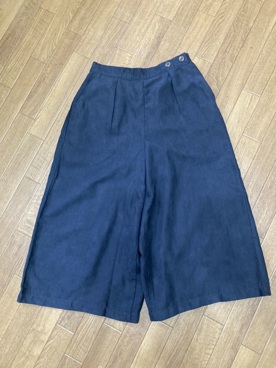 ★スエード調紺ワイドパンツガウチョパンツ★M拍卖