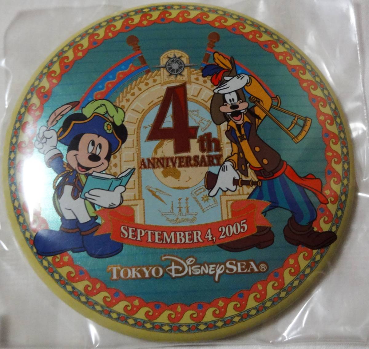 TDS(東京ディズニーシー)開業4周年(2005年9月4日)記念缶バッジ、TDLのグッズコレクターの方へ!!拍卖