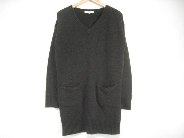 OZOC オゾック ワンピース ニット ひざ丈 長袖 Vネック ポケット 黒 ブラック サイズ38拍卖