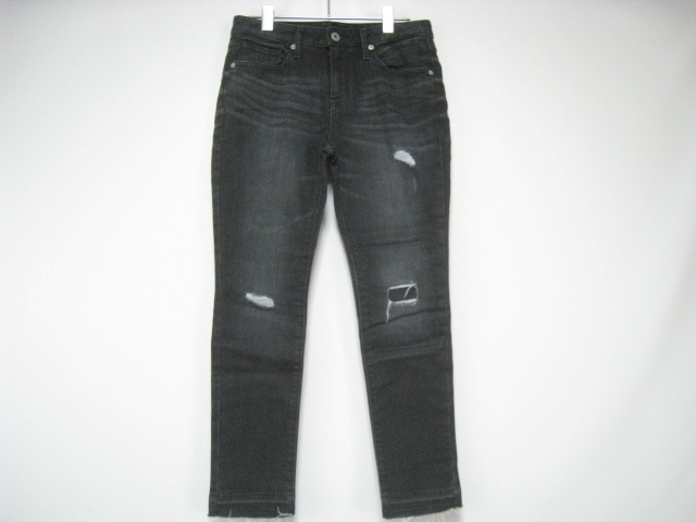 GU ジーユー ボトムス デニム ジーンズ ジーパン ダメージ加工 裾切りっぱなし 黒 ブラック Lサイズ拍卖