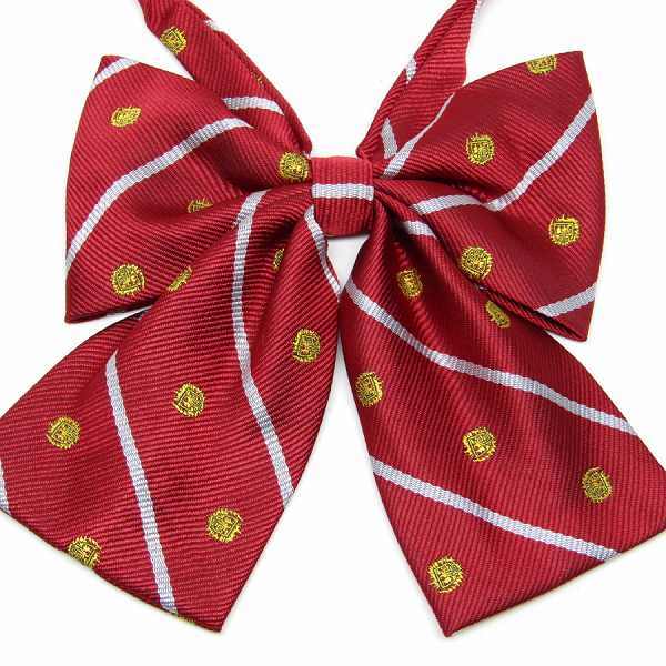 「aan-a2」 制服リボン エンブレムストライプ 赤 上質 大きめ ふんわり拍卖