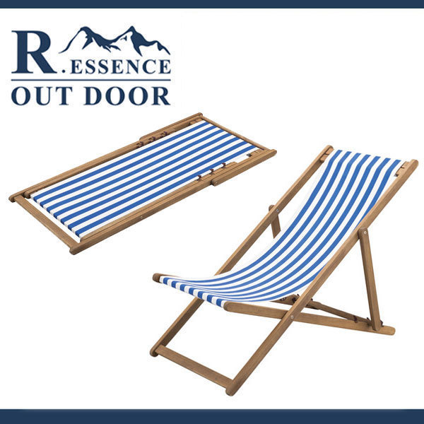 天然木アカシア材オイル塗装仕上げフォールディングデッキチェア ストライプ拍卖