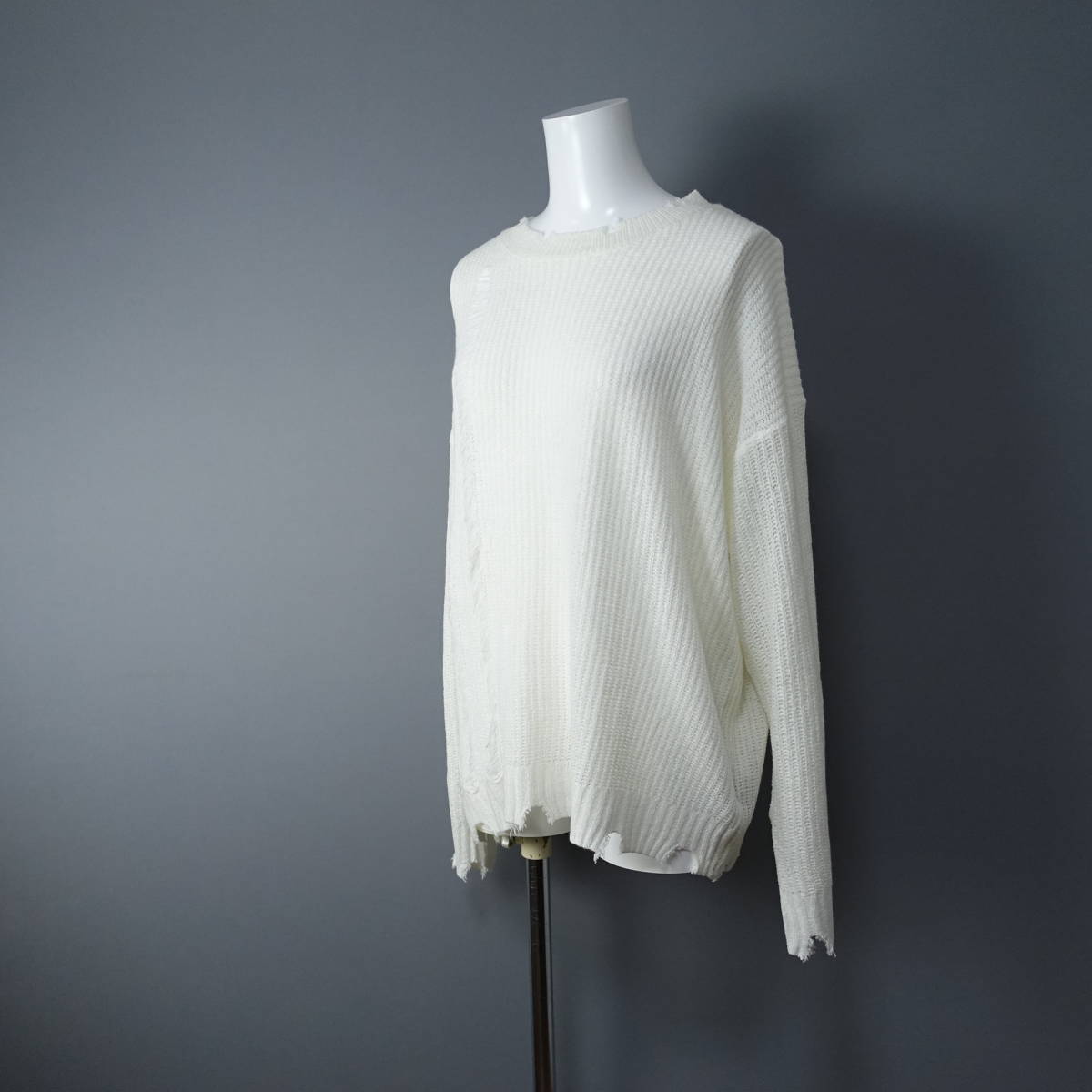 美品*MICALLE MICALLE/ミカーレミカーレ/ダメージ加工/ニットセーター/ホワイト/白/レディース/カットソー拍卖