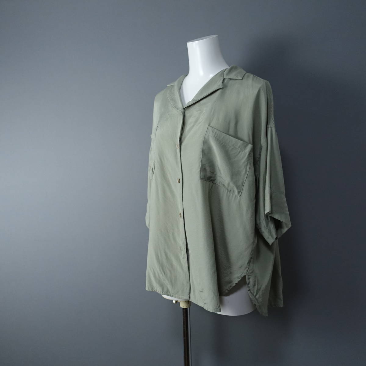 kelen/ケレン/M/定価12,980円/Port/T/Rサテンオープンカラーシャツ/ライトグリーン/緑/レディースブラウス拍卖