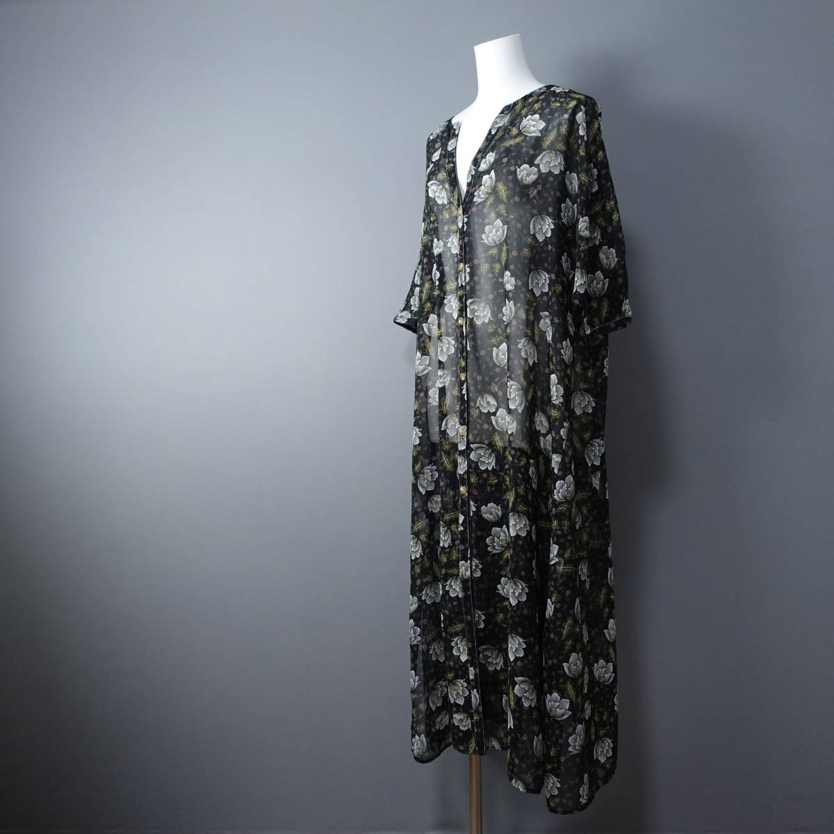 美品☆BOU JELOUD/ブージュルード/38/花柄ワンピース/ブラック/レディースM相当/黒拍卖