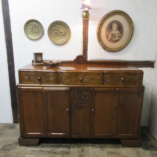 イギリス アンティーク 家具 サイドボード キャビネット 食器棚 飾り棚 収納 木製 オーク 英国 SIDEBOARD 6602bz拍卖