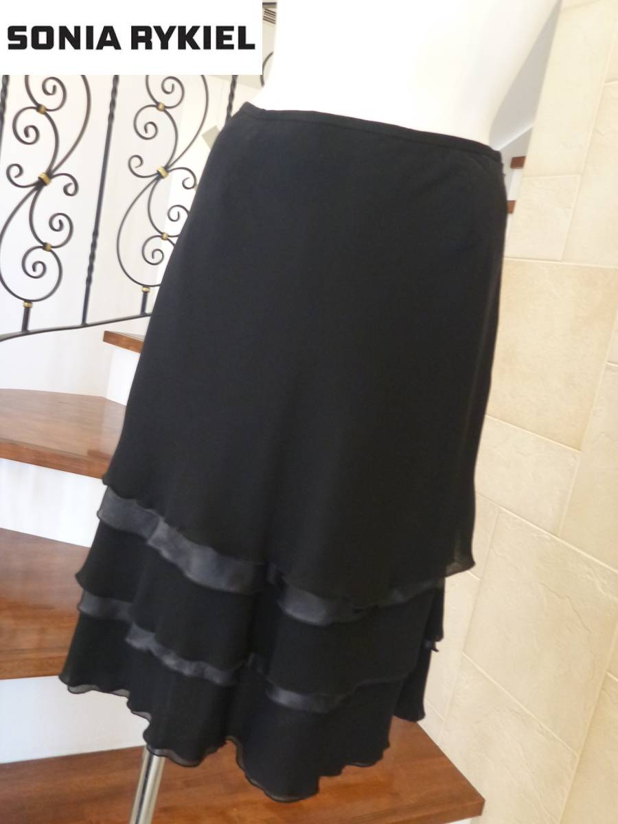 2.5万 美品 ソニアリキエル(SONIA RYKIEL) ★黒 ブラック フリル スカート S相当 38拍卖