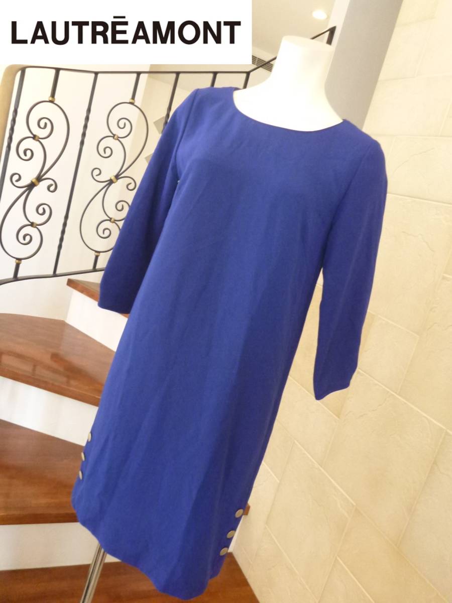 3万 新品 LAUTREAMONT ロートレアモン ★青 ブルー サイドボタン ワンピース 38 M相当拍卖