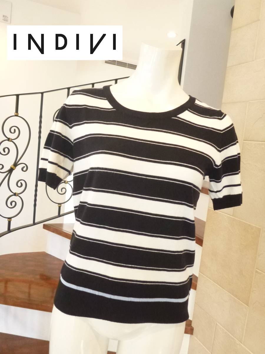 1.2万 INDIVI インディヴィ インディビ ★黒×白 半袖セーター 38 M相当拍卖