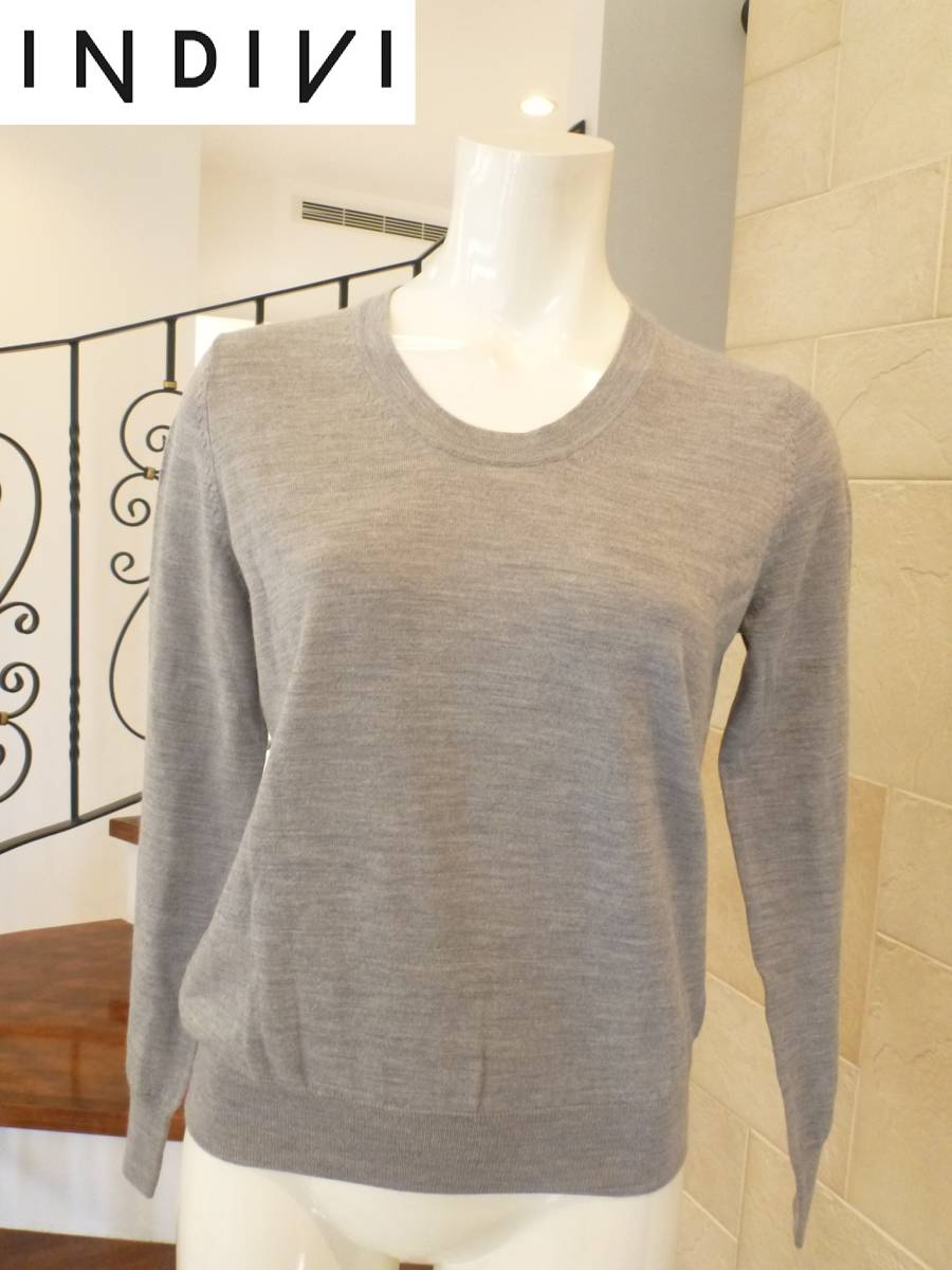 1.2万 美品 INDIVI インディヴィ インディビ ★ グレー 長袖 セーター シンプル 38 M相当拍卖