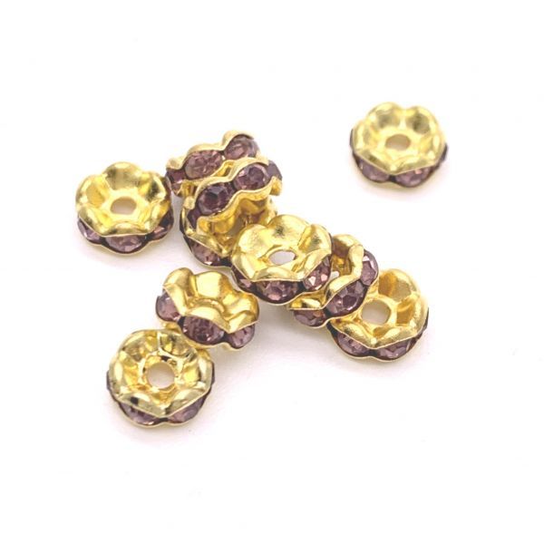 ハンドメイド クラフト パーツ スペーサー ラインストーン 6mm ゴールド 30個 ライトアメジスト拍卖