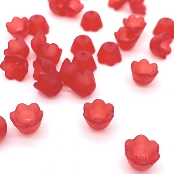 ハンドメイド クラフト パーツ 涼しげなお花のアクリルビーズ 30個 レッド拍卖