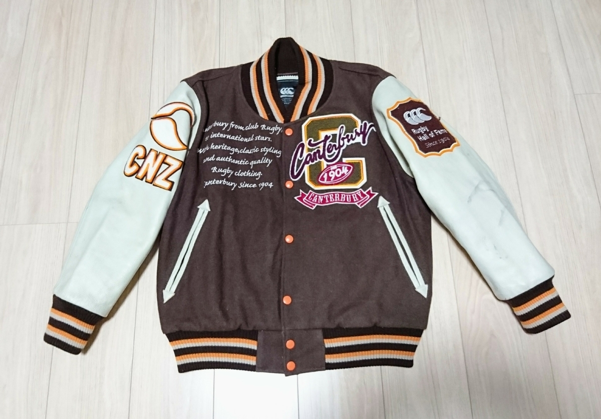 豪華刺繍 CANTERBURY カンタベリー 袖革 スタジャン フルデコ 中綿入 茶 S拍卖