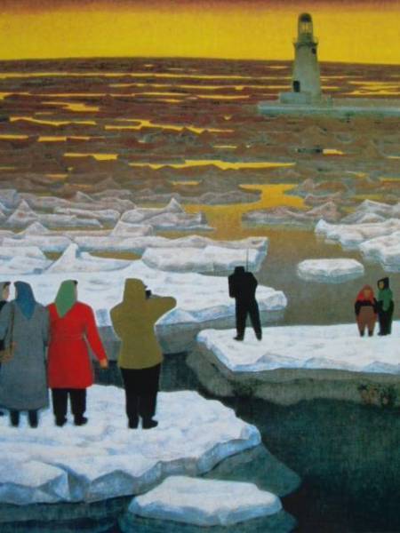 本間莞彩、【夕陽の北海】、希少な大判額装用画集より、美品、日本人画家、新品額装付、送料込み拍卖