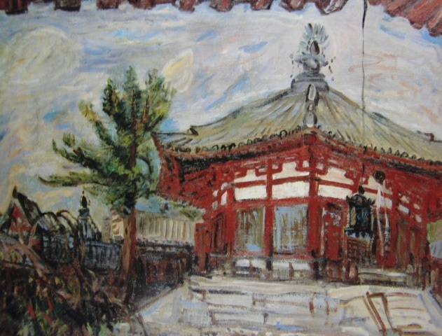 中川紀元、【法隆寺夢殿】、希少な大判額装用画集より、美品、日本人画家、新品額装付、送料込み拍卖