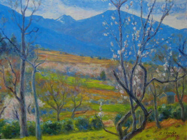 大久保作次郎、【春霞・甲斐の山里】、希少な大判額装用画集より、美品、日本人画家、新品額装付、送料込み拍卖