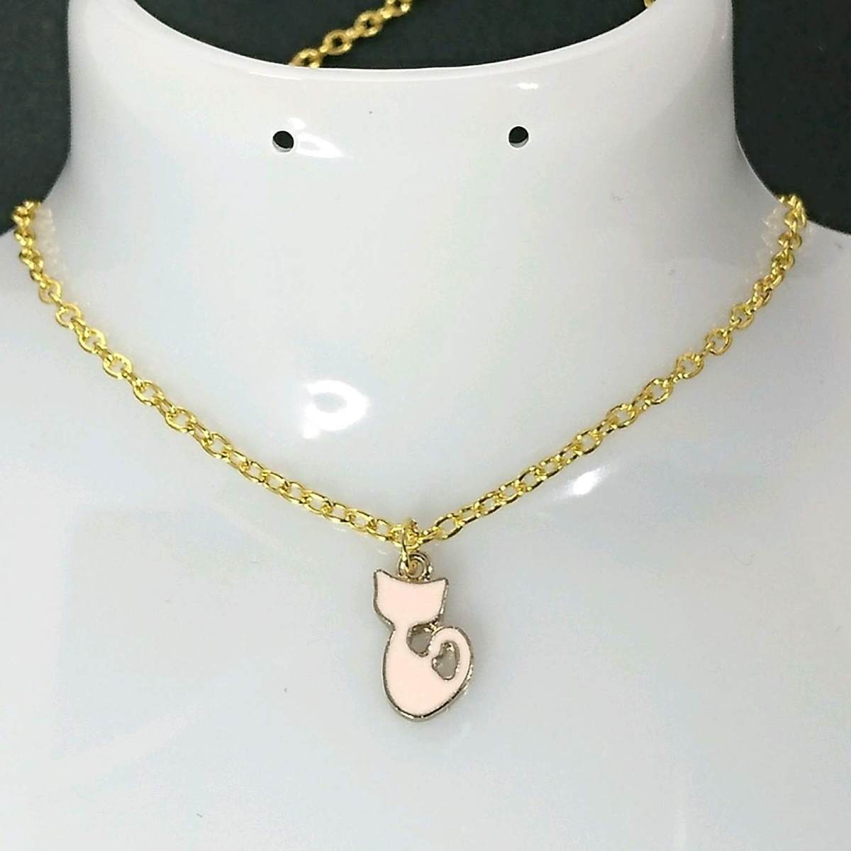 送料無料)ビンテージ☆ピンクの子猫☆約49cm☆アンティークネックレス A05918拍卖