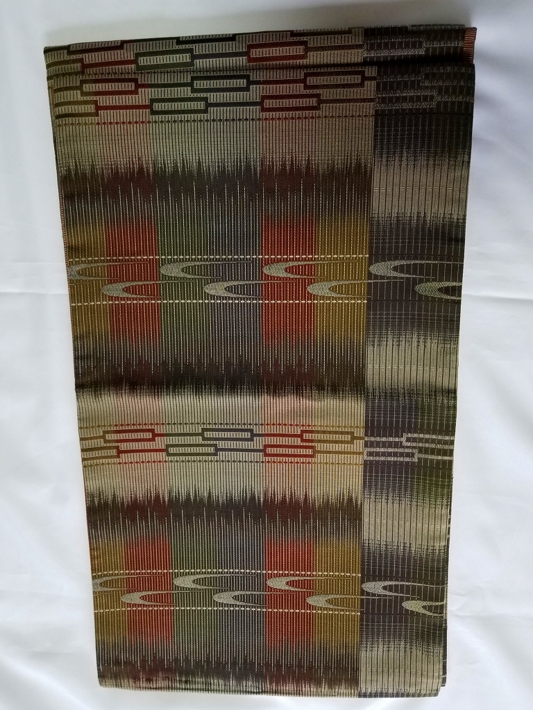 【桐徳】逸品袋帯☆送料無料*リバーシブル帯*期間限定20%OFf{{正絹*リバーシブル*袋帯}*表-横段と図案文*裏-暈し織*両面.全通織*№5362拍卖