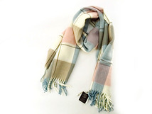 ふわふわストール ふわふわ 起毛 ブランケット 大判 幅60x190cm チェック柄 アイボリー系拍卖