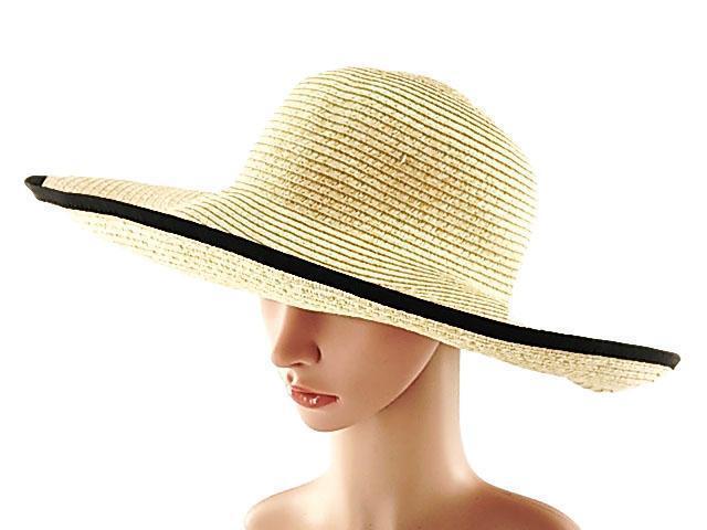 リボンハット ツバ広 たためる 頭囲57.5cm ナチュラル拍卖