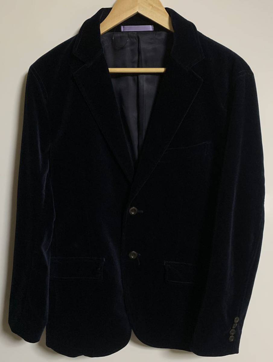 【美品】Paul Smith ポールスミス メインライン ベロアジャケット 【L】ネイビー テーラード 総裏拍卖