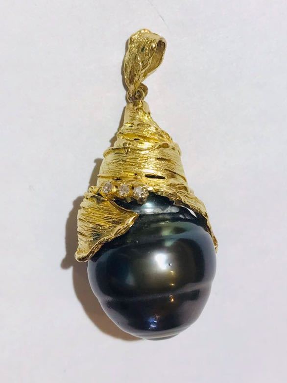 ☆K18 バロックブラックパール&ダイヤペンダント☆拍卖