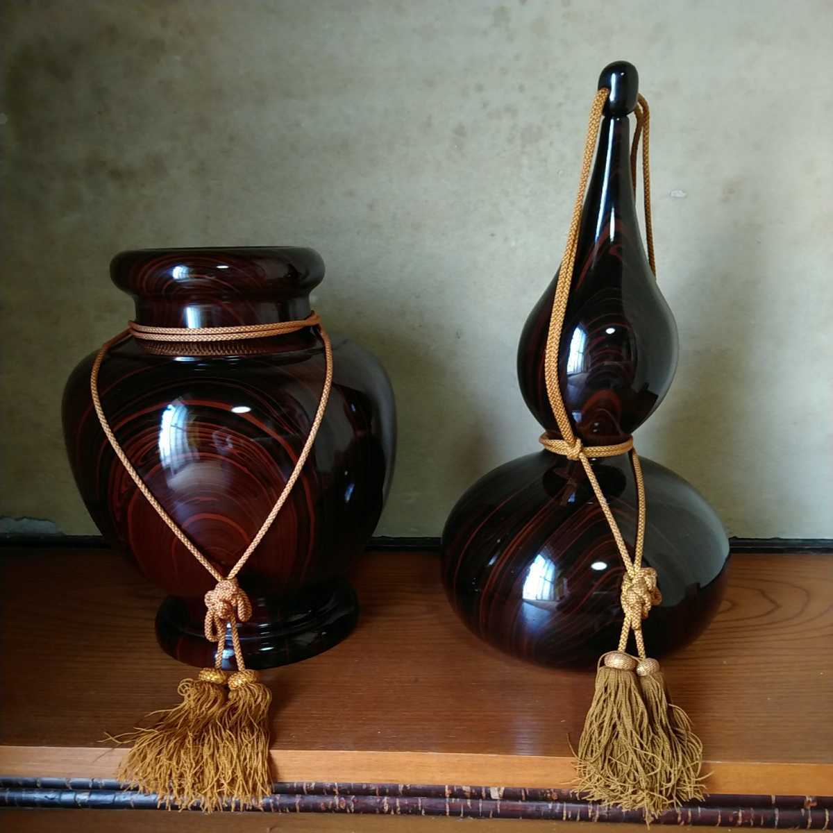 壺 瓢箪セット古美術 黒檀 紫檀 床の間へピッタリ昭和レトロ拍卖