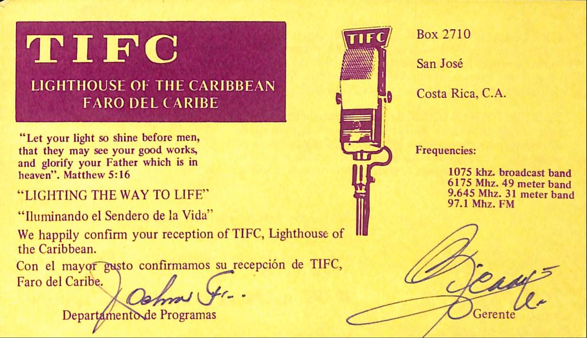 即決★送料込★BCL★難局★入手困難★希少ベリカード★TIFC★カリブの灯台放送★FARO DEL CARIBE★1975年 拍卖