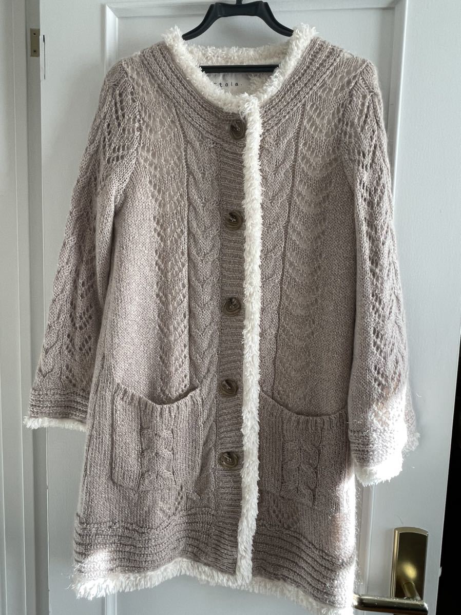 Stola ロングカーディガン 桜色 ピンク モヘア ウール ニットカーディガン ニットコート サイズ40拍卖