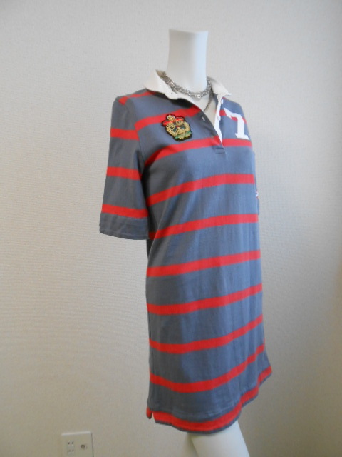 ★即決 送料無料 超美品 Champion チャンピオン 襟付き ボーダー ワンピース Women's M ラガー ワッペン Aライン レディース ミニスカート拍卖