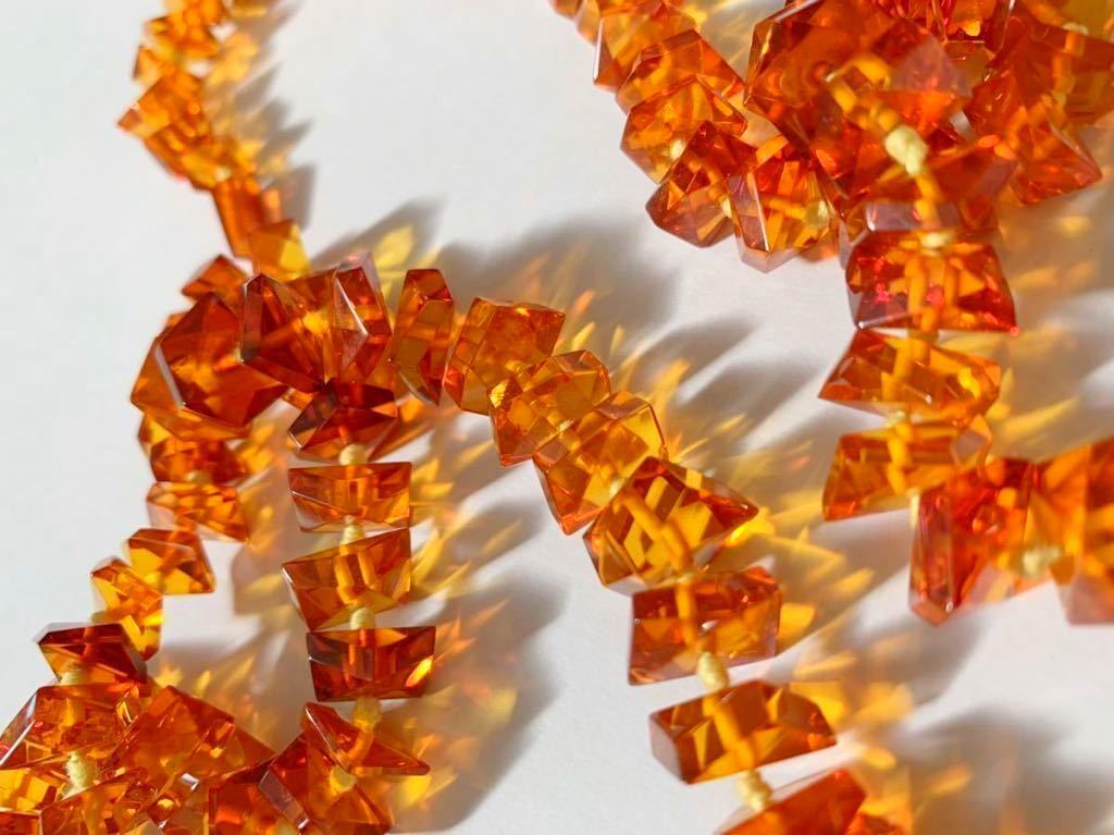 【美品】ヴィンテージ 天然琥珀 ロングネックレス スクエアカット 軽量 希少 アンバー コスチュームジュエリー拍卖