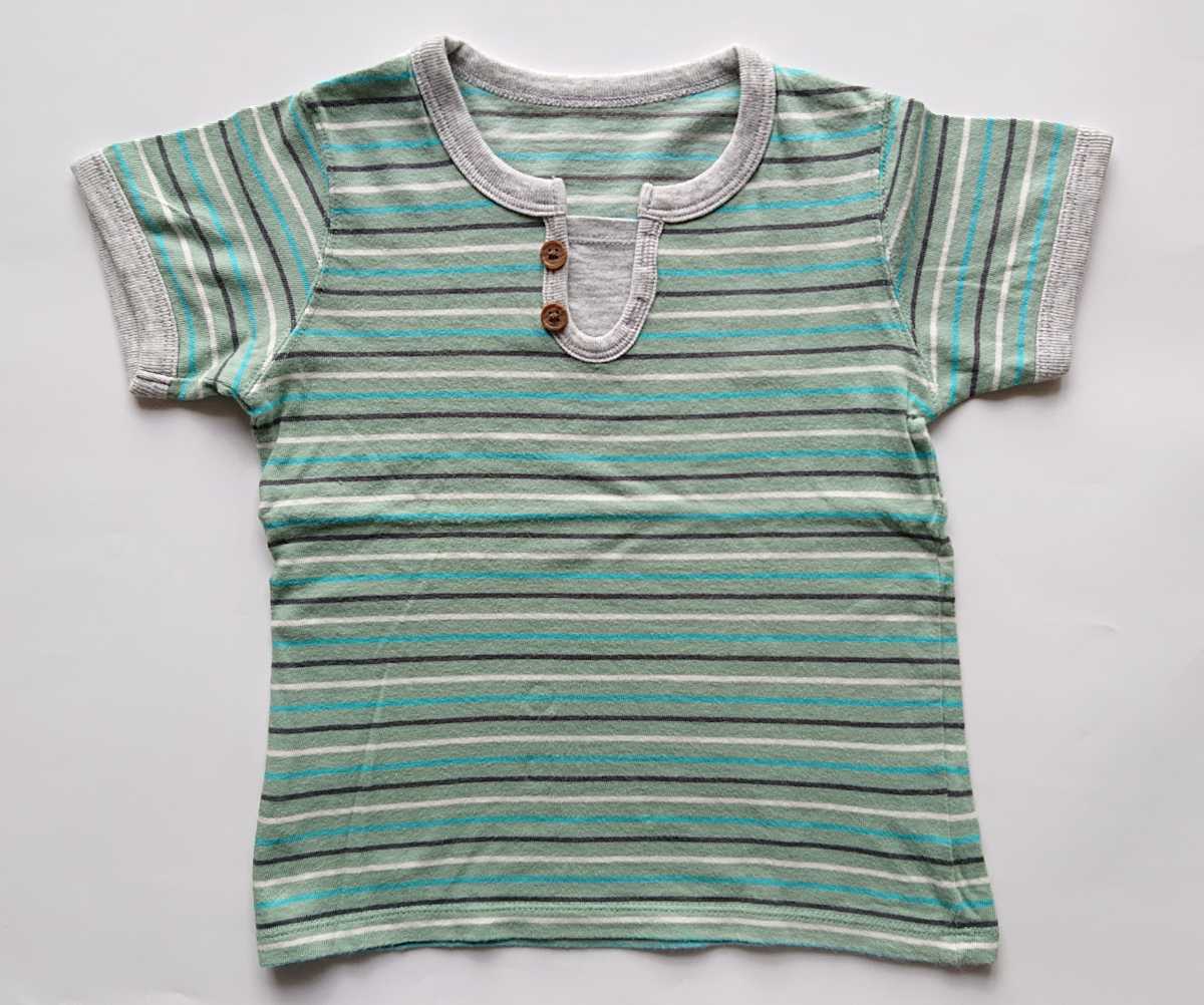 ★美品 ユニクロ UNIQLO ボーダーTシャツ 半袖Tシャツ グリーン 90拍卖