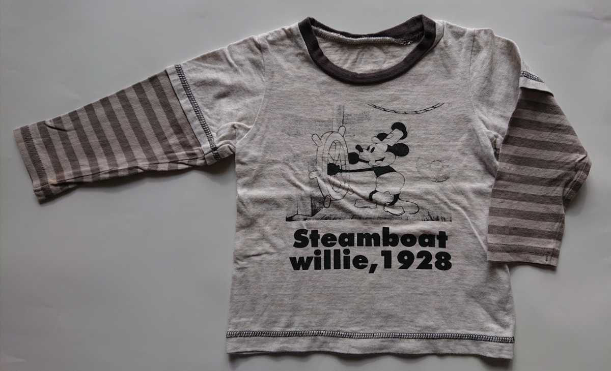★美品 重ね着風 ミッキーマウス ロングTシャツ ロンT ディズニー Disney ミッキー Mickey Mouse 拍卖