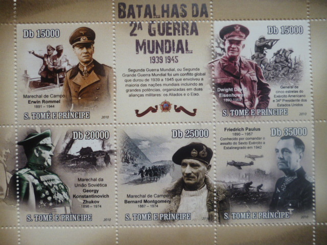 サントメプリンシペ切手『第二次世界大戦』(独ソ米英名将) ロンメル他 未使用 ナチス ヒトラー拍卖