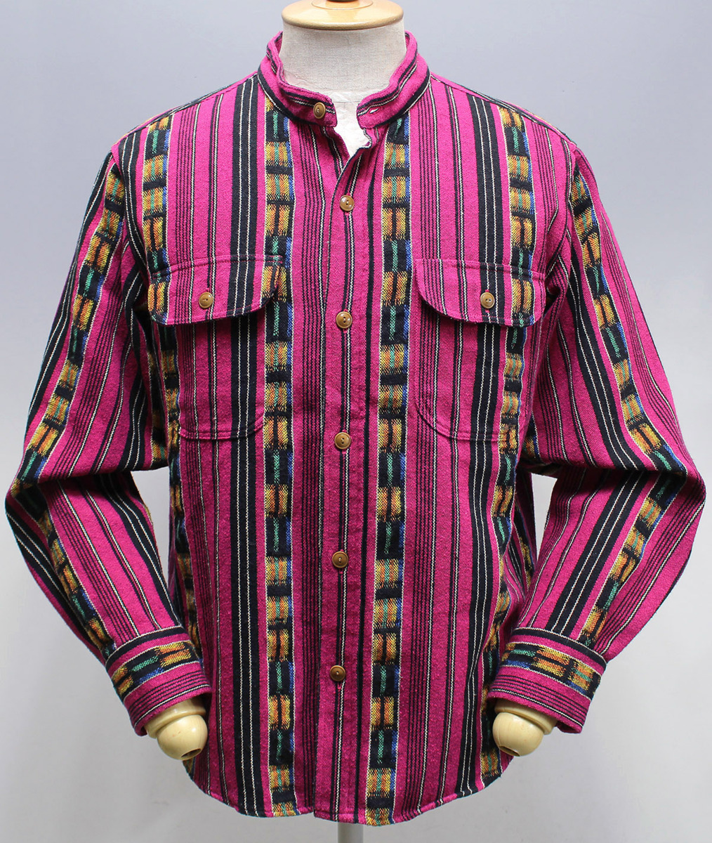 TENDERLOIN テンダーロイン T-GTM STAND SHT / ネイティブストライプ スタンドカラーシャツ 極美品 size S / グアテマラ拍卖