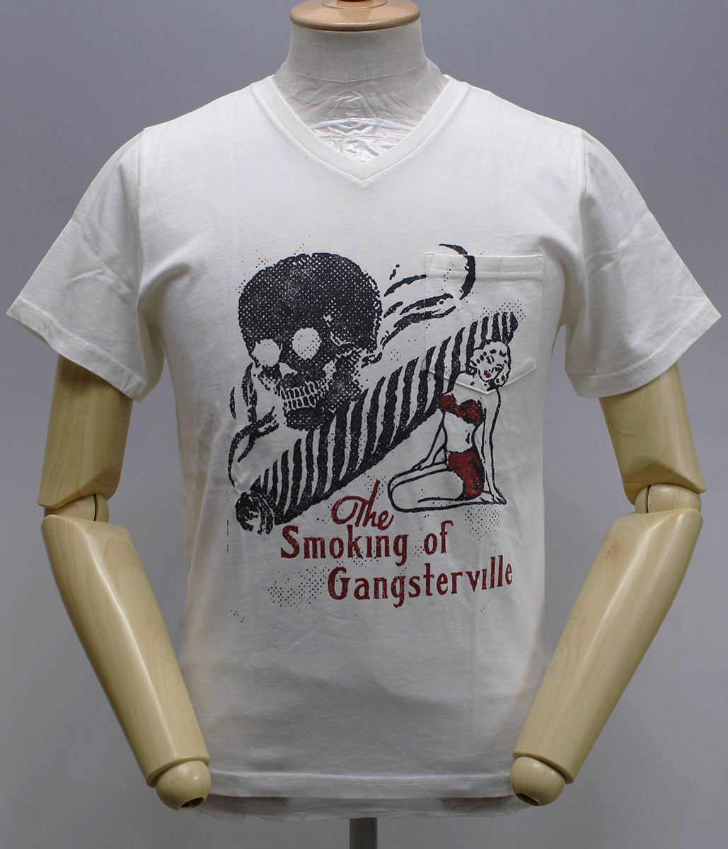 GANGSTERVILLE ギャングスタービル SMOKING DEAD - S/S TEE / Vネック ポケットTシャツ GSV-17-SS-42 新品未使用 ホワイト size S拍卖