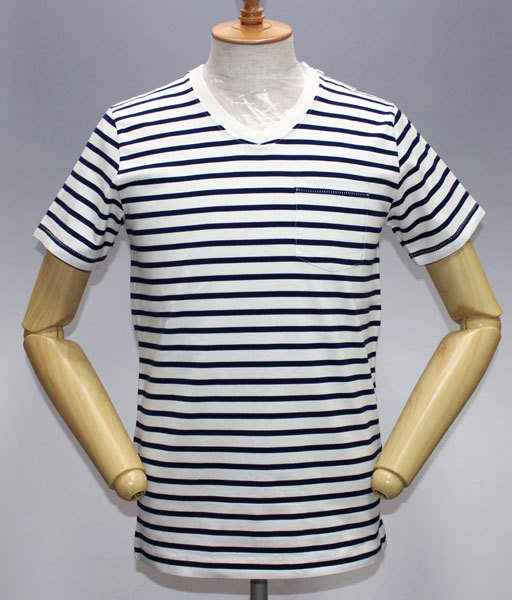 HOUSTON JOEY FACTORY ジョーイファクトリー Vネック ボーダーTシャツ Lot 20914 NAVY 新品 size M拍卖
