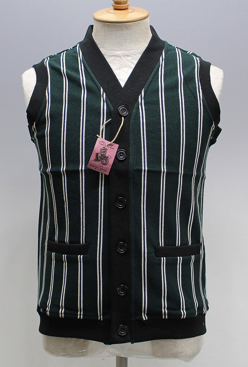 SIRANO BROS シラノブロス Jivey Ivy Knit Vest / レジメンタルストライプ コットンニットベスト 新品未使用 グリーン size M拍卖