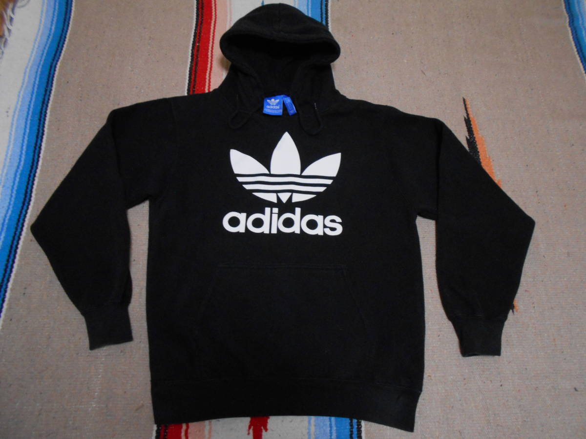 ADIDASアディダス パーカー トレホイル 黒S フットボール バスケットボール スケートボード ブレイクダンス レゲエ ボブマーリーSKATEBOARD拍卖