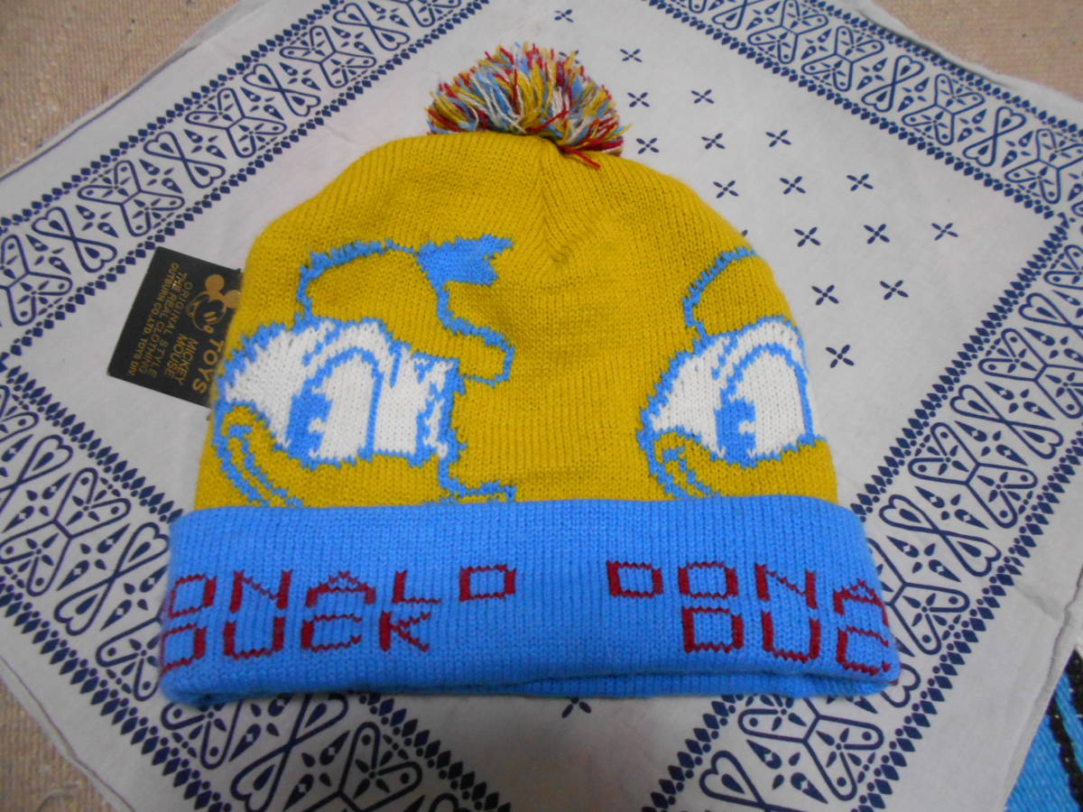 1980S DONALD DUCKドナルドダック ボンボン付き ニットキャップ ビーニー ディズニーランド スノーボード ミッキーSKI SKATEBOARD BMX拍卖