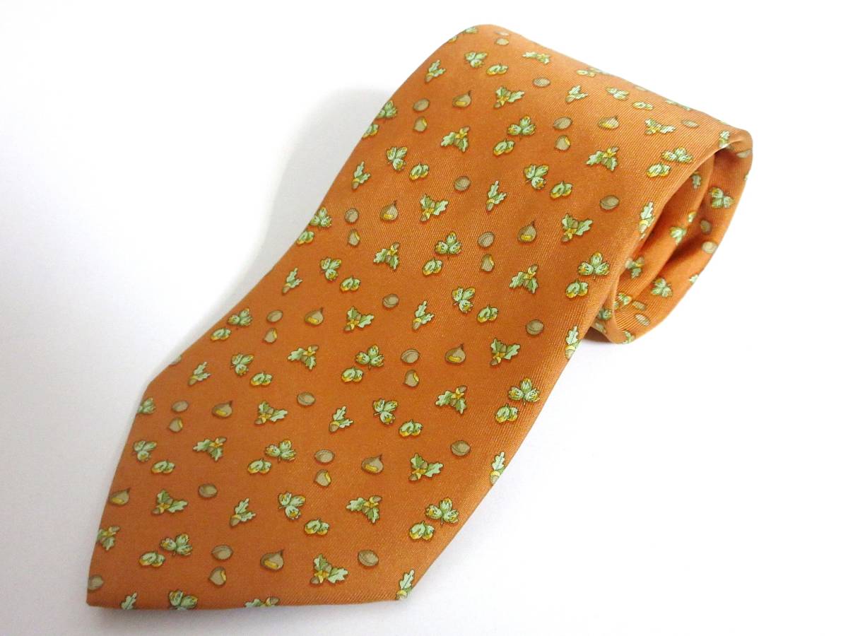 サルヴァトーレフェラガモ Salvatore Ferragamo 木の実 シルク100% ネクタイ オレンジ系 yg443拍卖